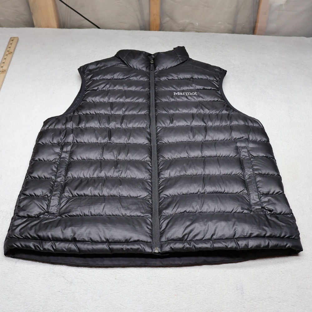 Marmot Down Vest Mens Large Black 700 Fill Insulated Full Zip Quilted Puffer
